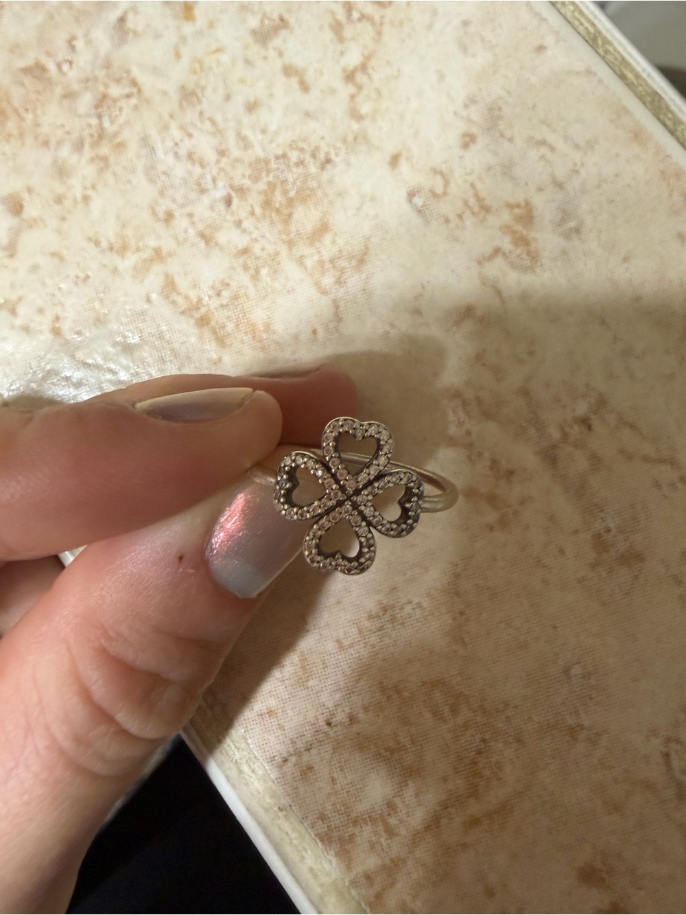 Pandora Silver Four-Heart Clover Ring with Pavé Crystals